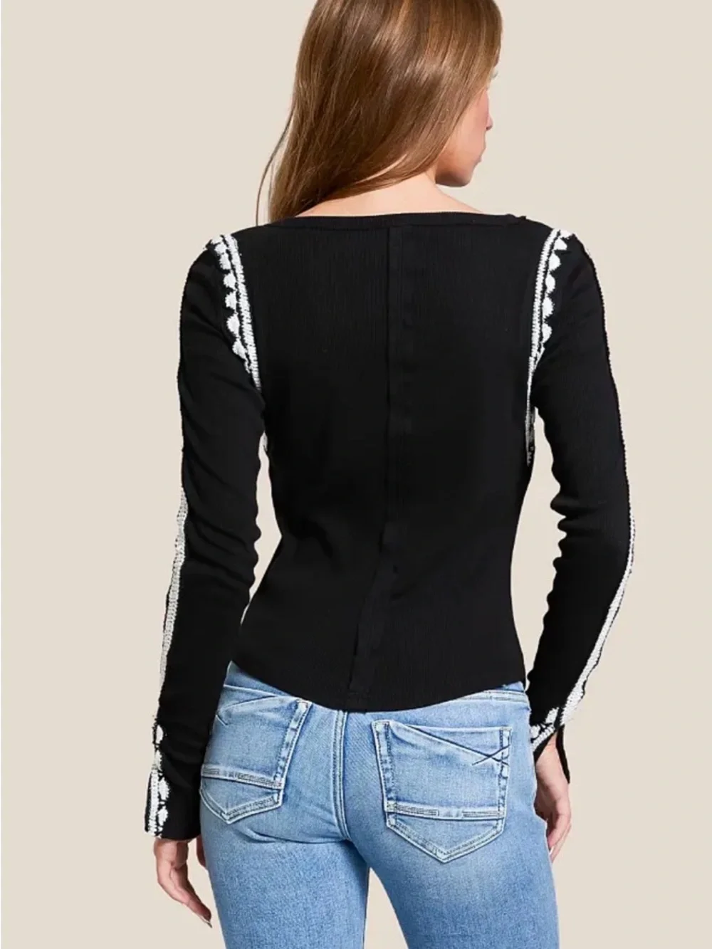 Free People Lost Love Top Black Combo Ribbed Cotton Lace Trim Small
